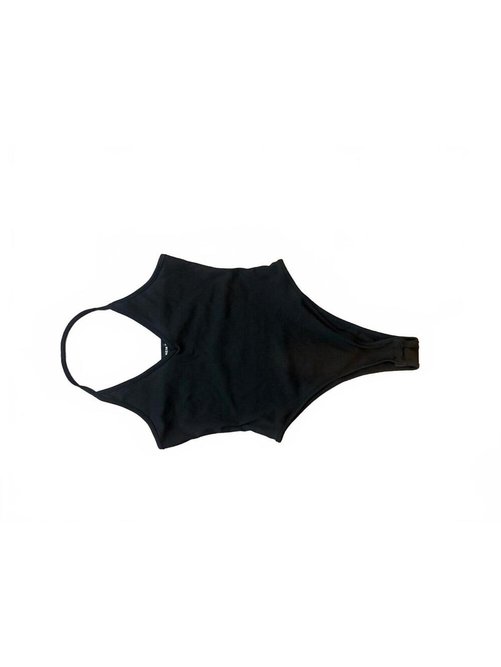 SHEIN EZwear Solid Rib-Knit Halter Bodysuit Black Size Small
